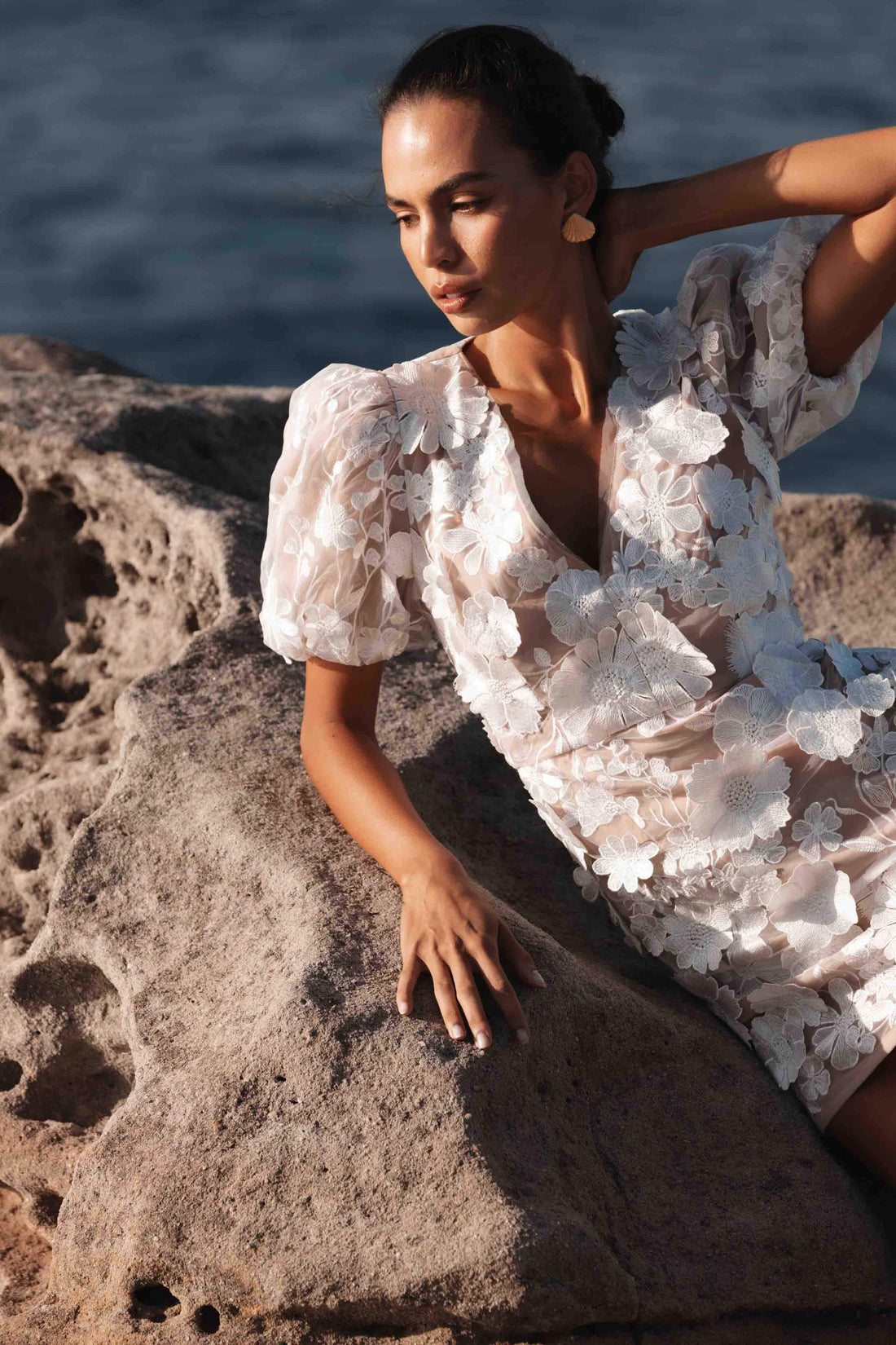 Zayla 3D Floral Mini Dress in White