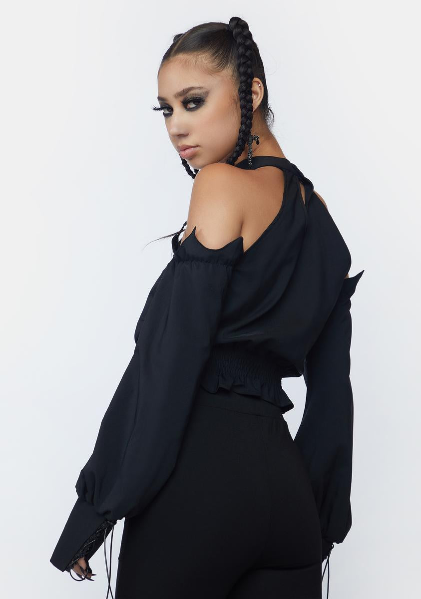 Moon Collar Long Sleeve Crop Top