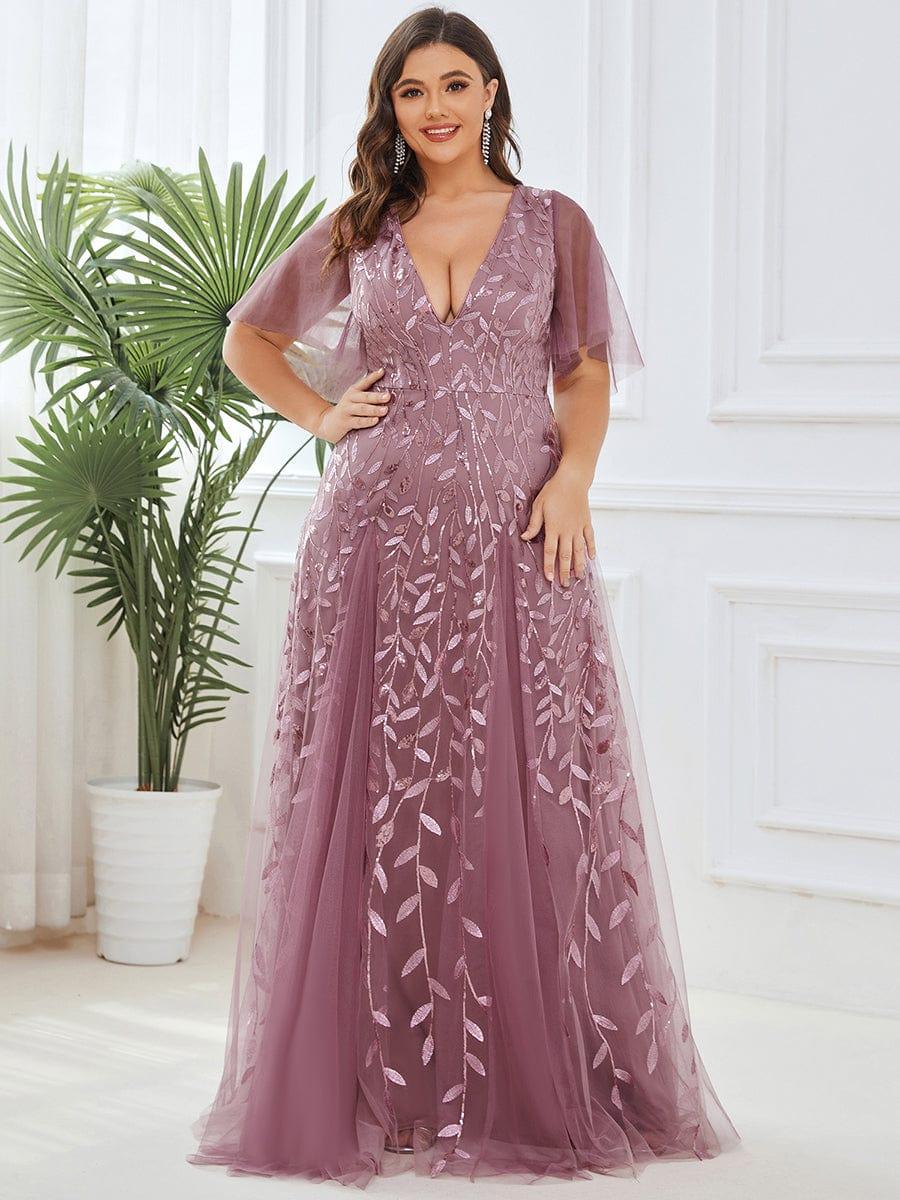 ever ASTRAL|Elegant Ruffle Sleeves Maxi Sequin Mother of the Bride Dress