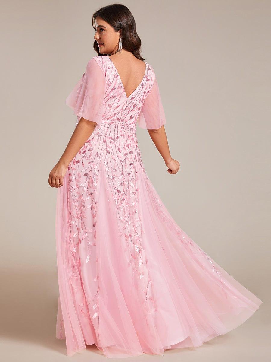 ever ASTRAL|Elegant Ruffle Sleeves Maxi Sequin Mother of the Bride Dress