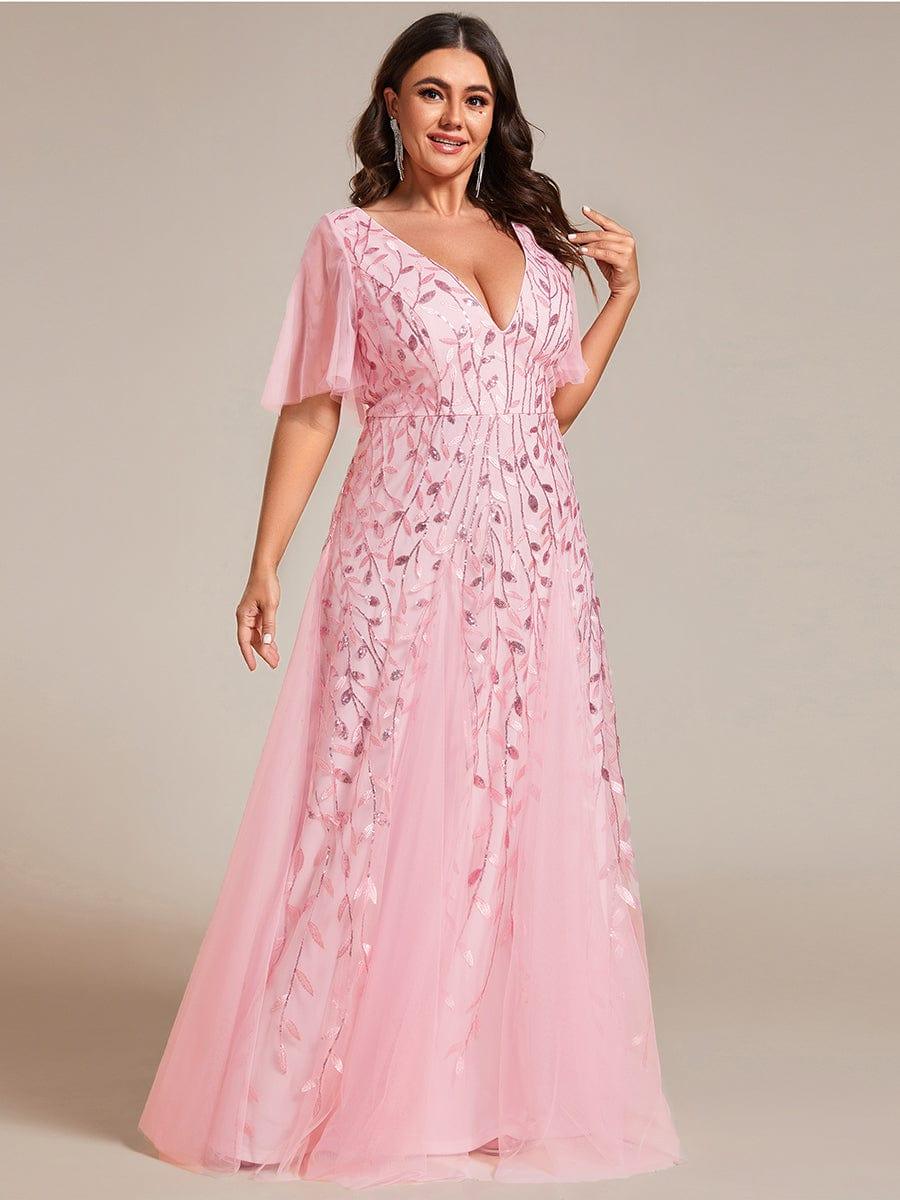 ever ASTRAL|Elegant Ruffle Sleeves Maxi Sequin Mother of the Bride Dress