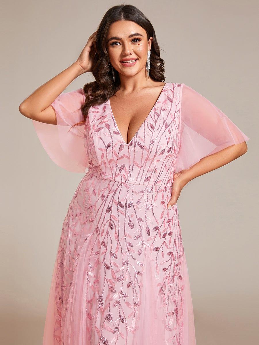 ever ASTRAL|Elegant Ruffle Sleeves Maxi Sequin Mother of the Bride Dress