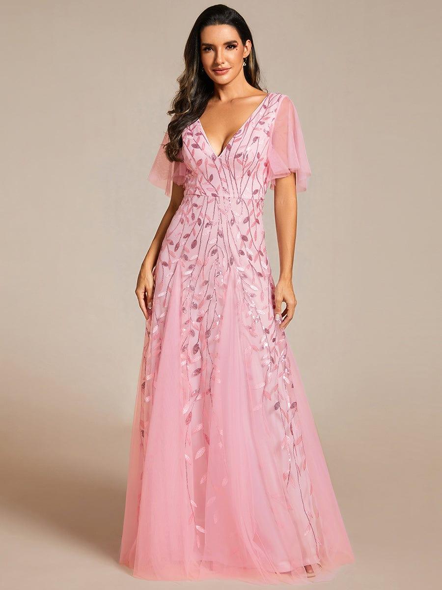 ever ASTRAL|Shimmery Ruffle Sleeves Maxi Sequin Evening Dress