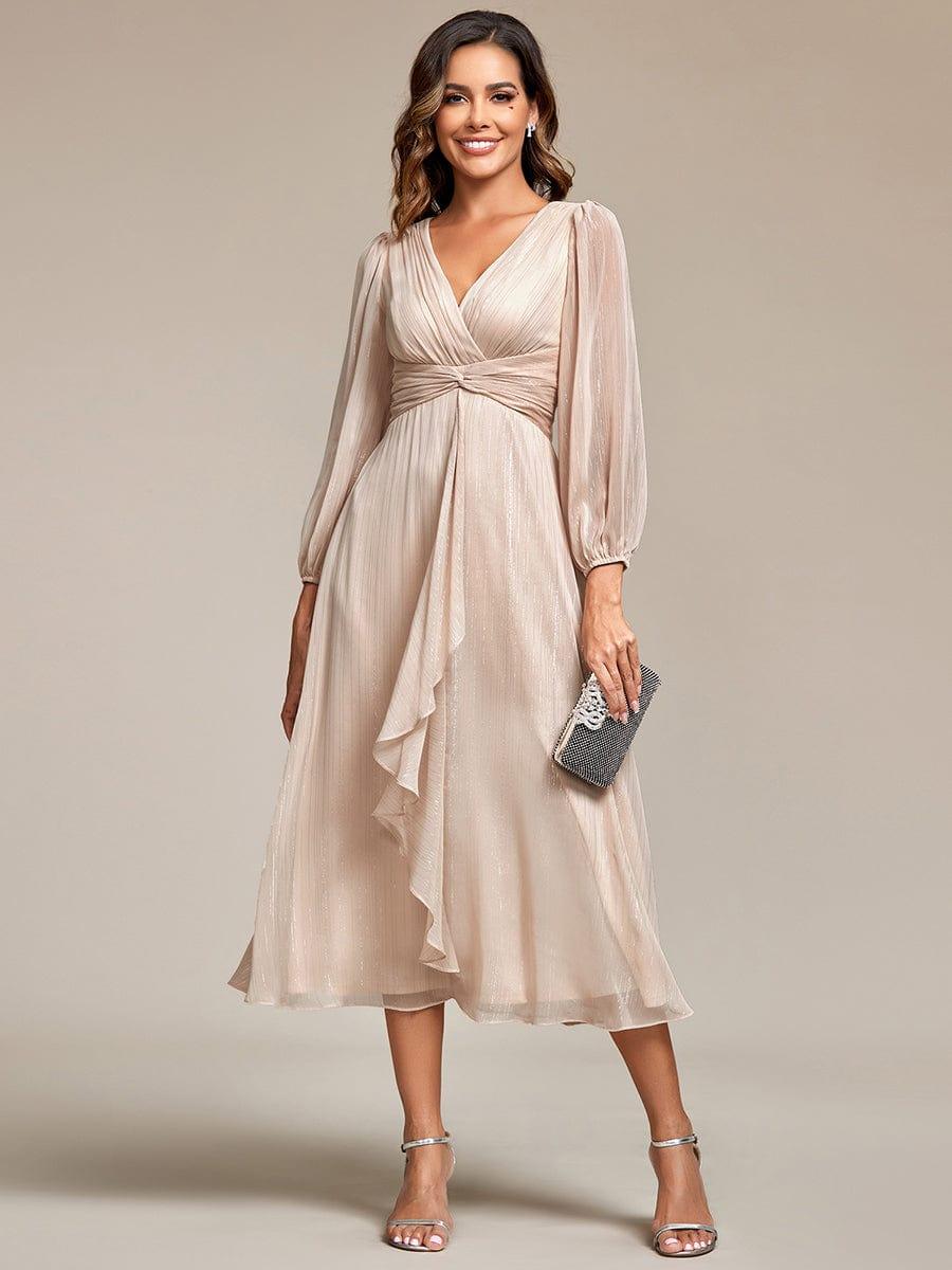 ever EMBER|Glitter Twist Knot See-Through Long Sleeve Wedding Guest Dress
