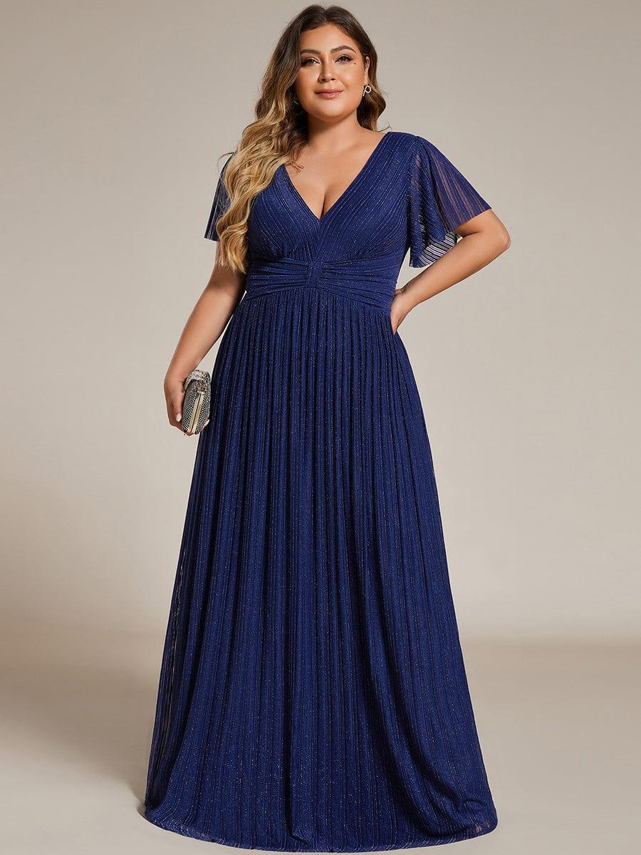 ever DAPHNE|V-Neck Glittery Short Sleeves Formal Evening Dress with Empire Waist