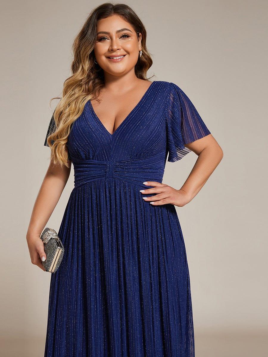 ever DAPHNE|V-Neck Glittery Short Sleeves Formal Evening Dress with Empire Waist