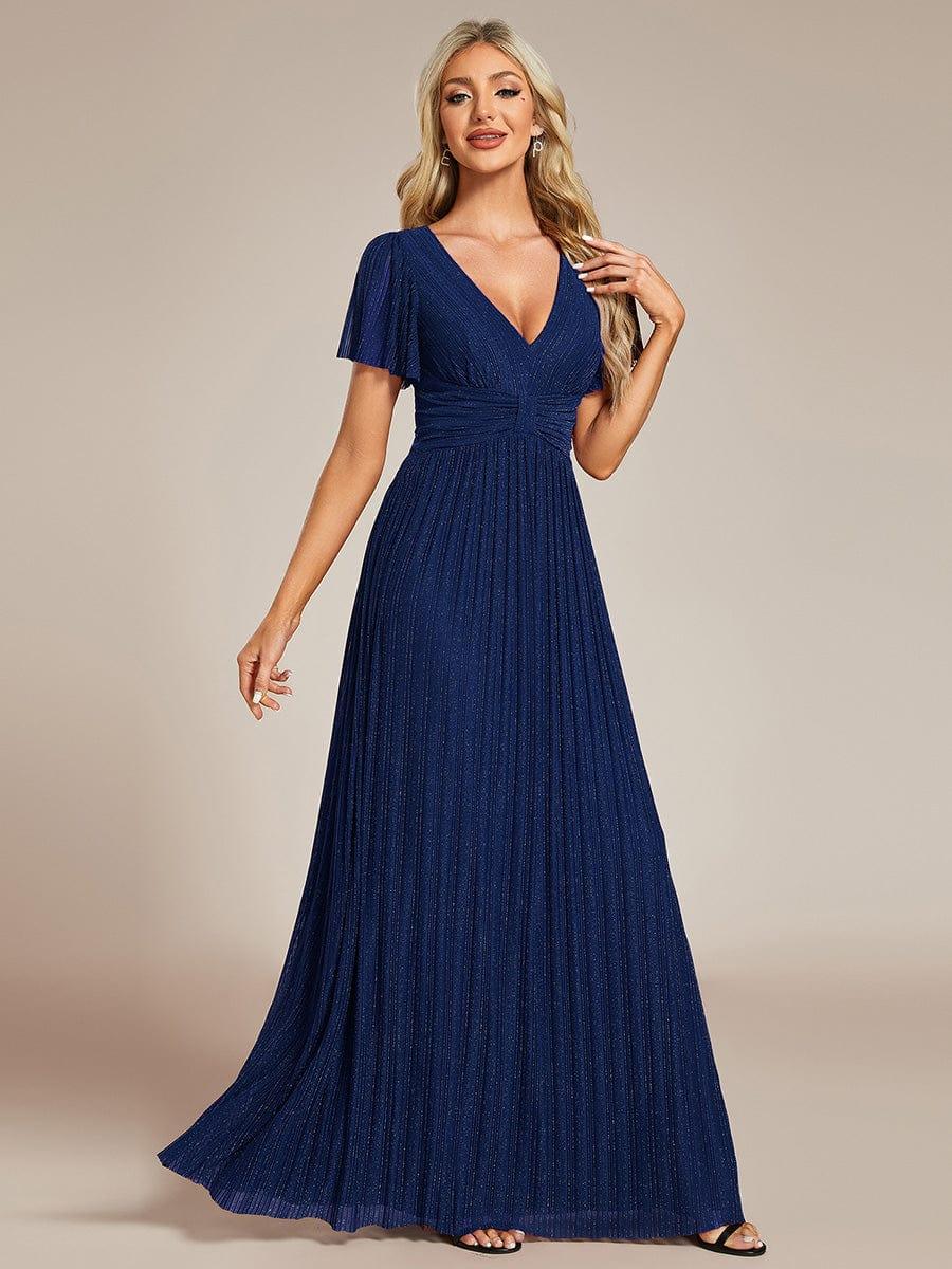 ever DAPHNE|V-Neck Glittery Short Sleeves Formal Evening Dress with Empire Waist
