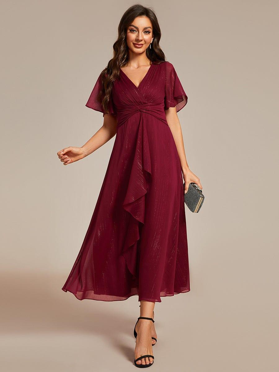 ever EMBER|Glitter Twist Knot See-Through Long Sleeve Wedding Guest Dress