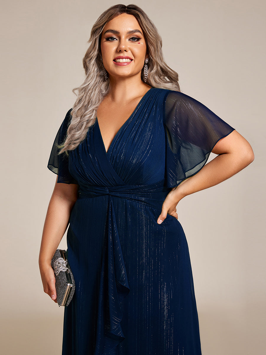 ever EMBER|Glitter Twist Knot See-Through Long Sleeve Wedding Guest Dress