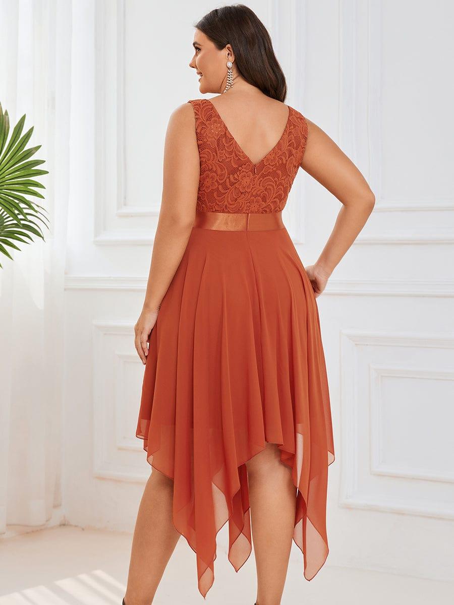 ever COSTA|Deep V-Neck Lace Chiffon Bridesmaid Dress with Asymmetrical Hem