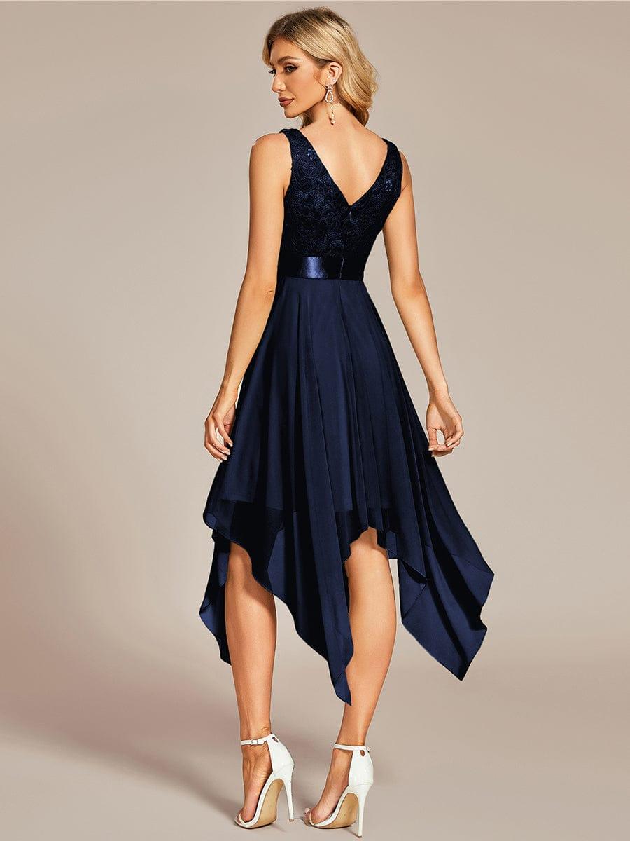 ever COSTA|Stunning V Neck Lace Dress with Asymmetrical Hems