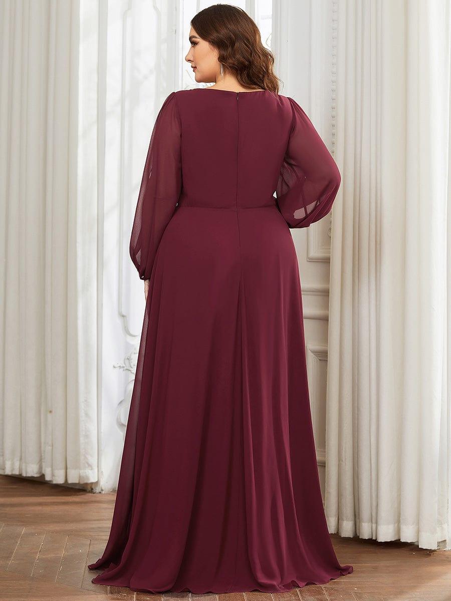 ever AMOUR|Elegant Chiffon V-Neckline Long Sleeve Wedding Guest Dress