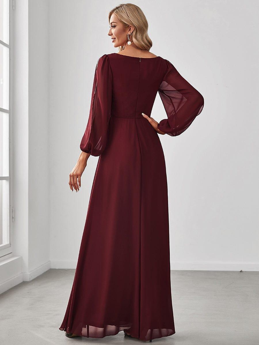 ever AMOUR|Elegant Chiffon V-Neckline Long Sleeve Wedding Guest Dress