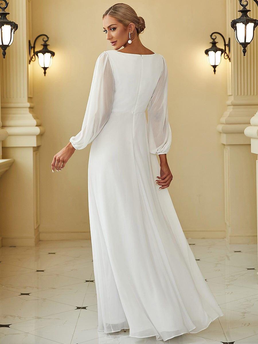 ever AMOUR|Elegant Chiffon V-Neckline Long Sleeve Wedding Guest Dress