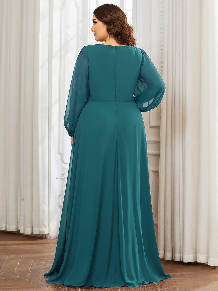 ever AMOUR|Elegant Chiffon V-Neckline Long Sleeve Wedding Guest Dress