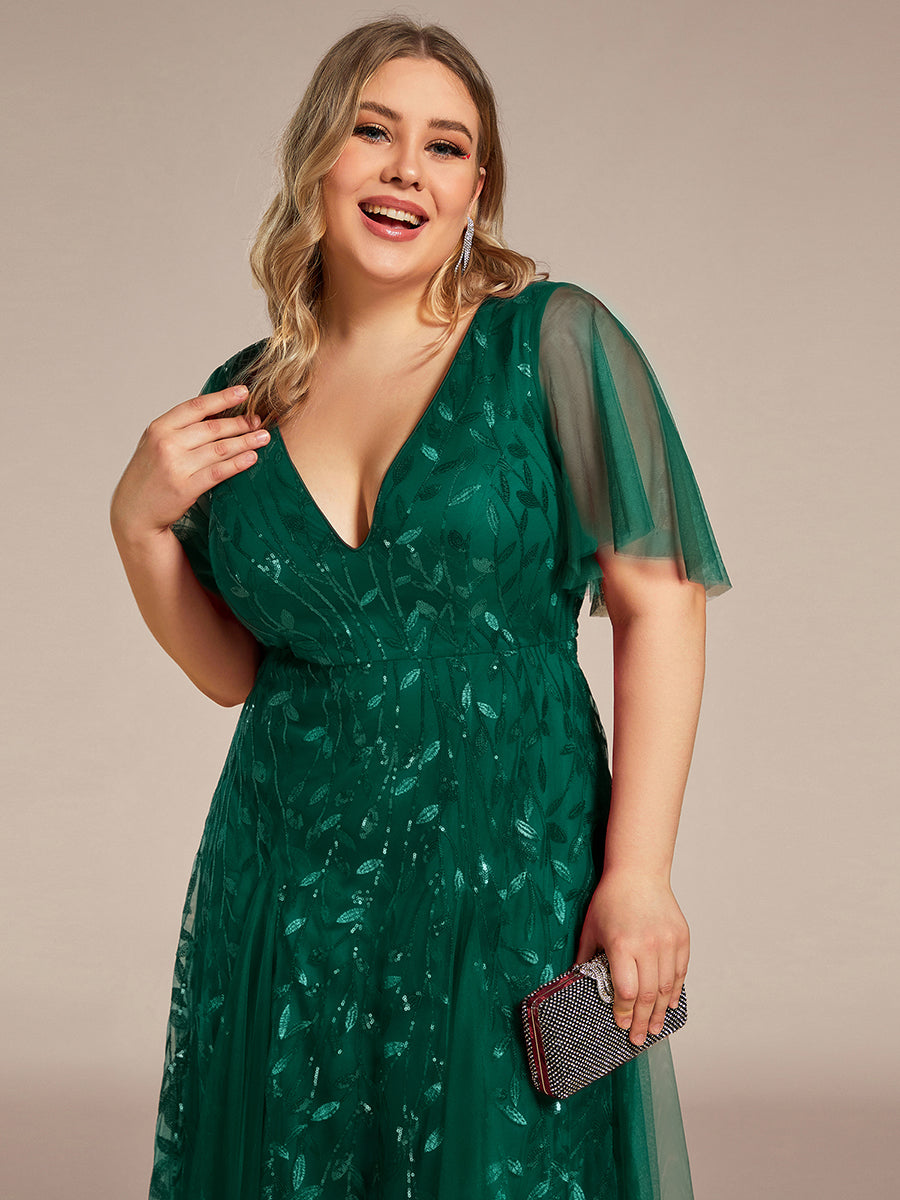 ever ASTRAL|Shimmery Ruffle Sleeves Maxi Sequin Evening Dress