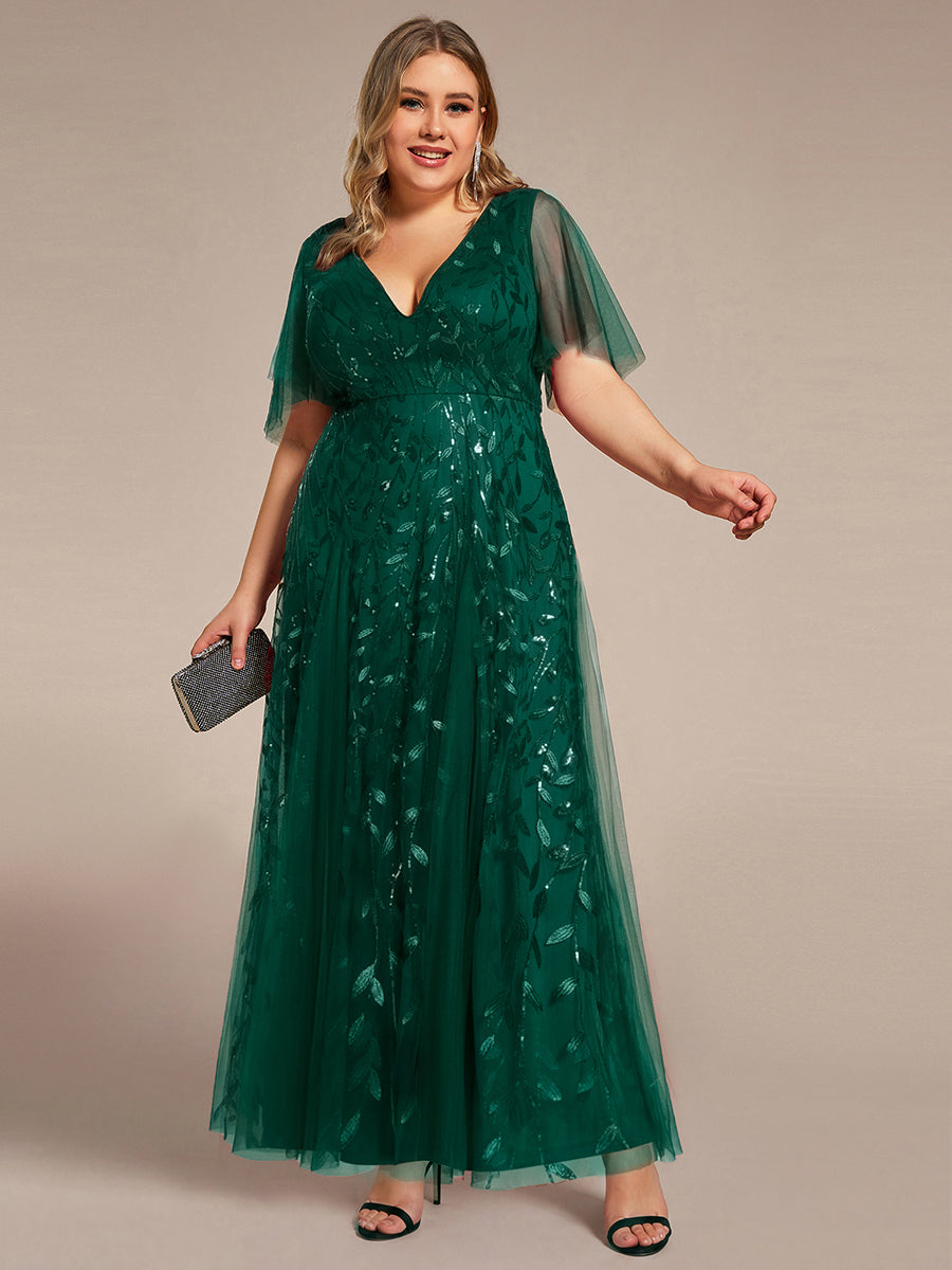 ever ASTRAL|Ruffle Sleeves Leaf Sequin Maxi Bridesmaid Dress