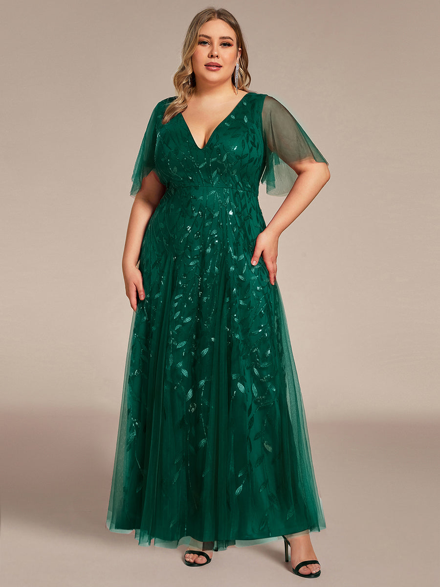 ever ASTRAL|Shimmery Ruffle Sleeves Maxi Sequin Evening Dress
