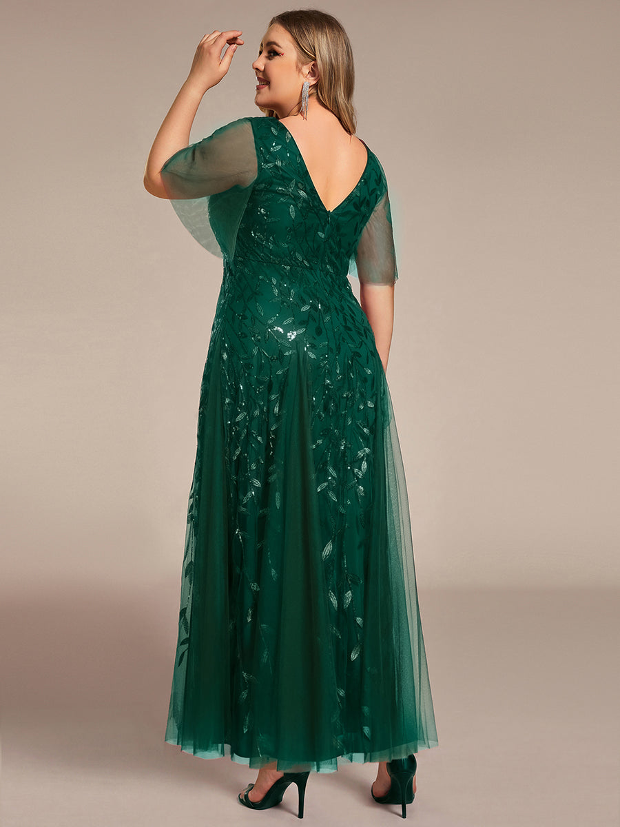 ever ASTRAL|Elegant Ruffle Sleeves Maxi Sequin Mother of the Bride Dress