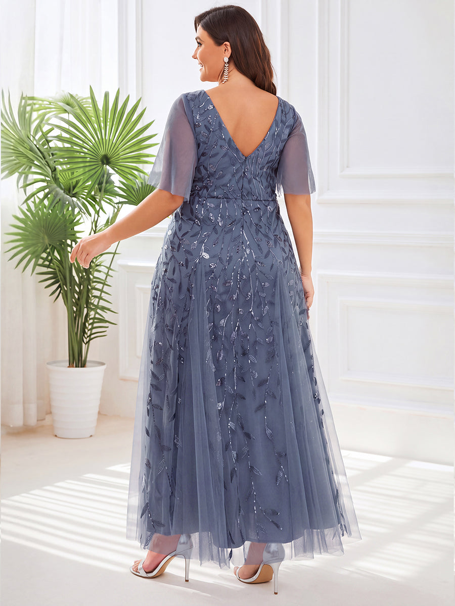ever ASTRAL|Ruffle Sleeves Leaf Sequin Maxi Bridesmaid Dress