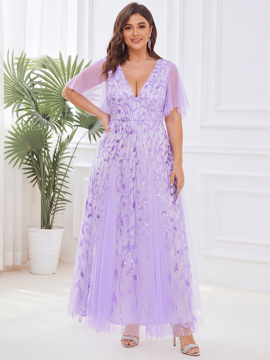 ever ASTRAL|Ruffle Sleeves Leaf Sequin Maxi Bridesmaid Dress