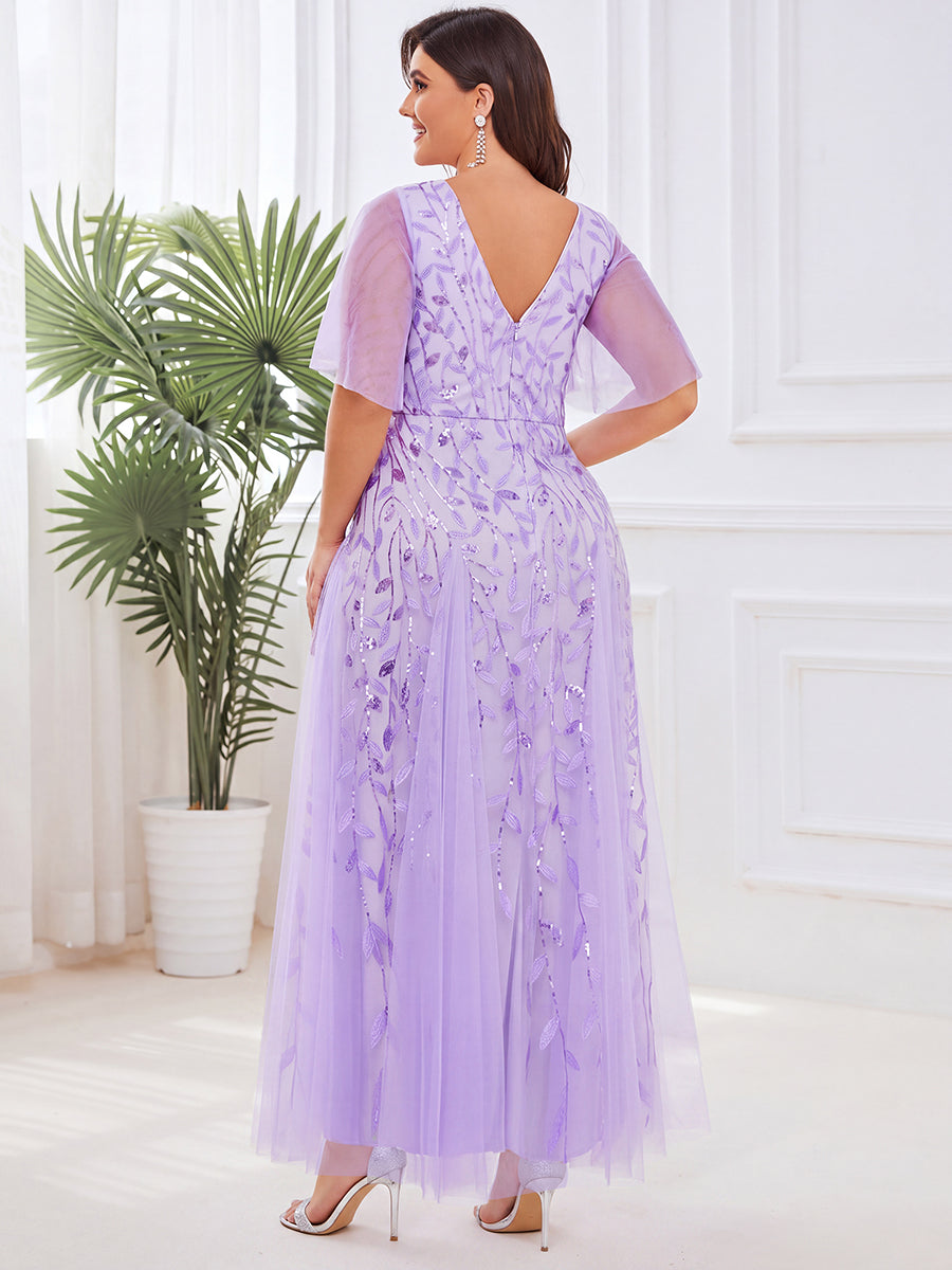 ever ASTRAL|Shimmery Ruffle Sleeves Maxi Sequin Evening Dress