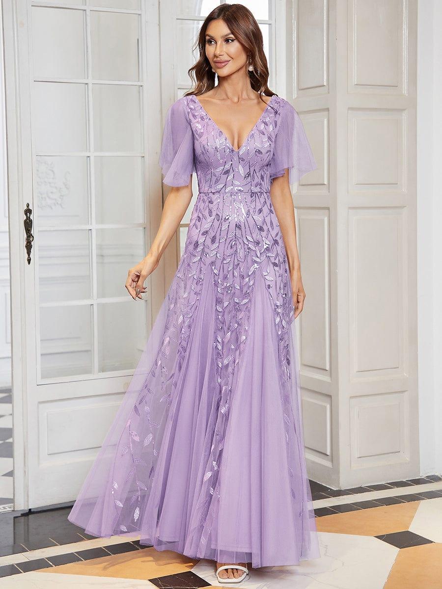 ever ASTRAL|Elegant Ruffle Sleeves Maxi Sequin Mother of the Bride Dress