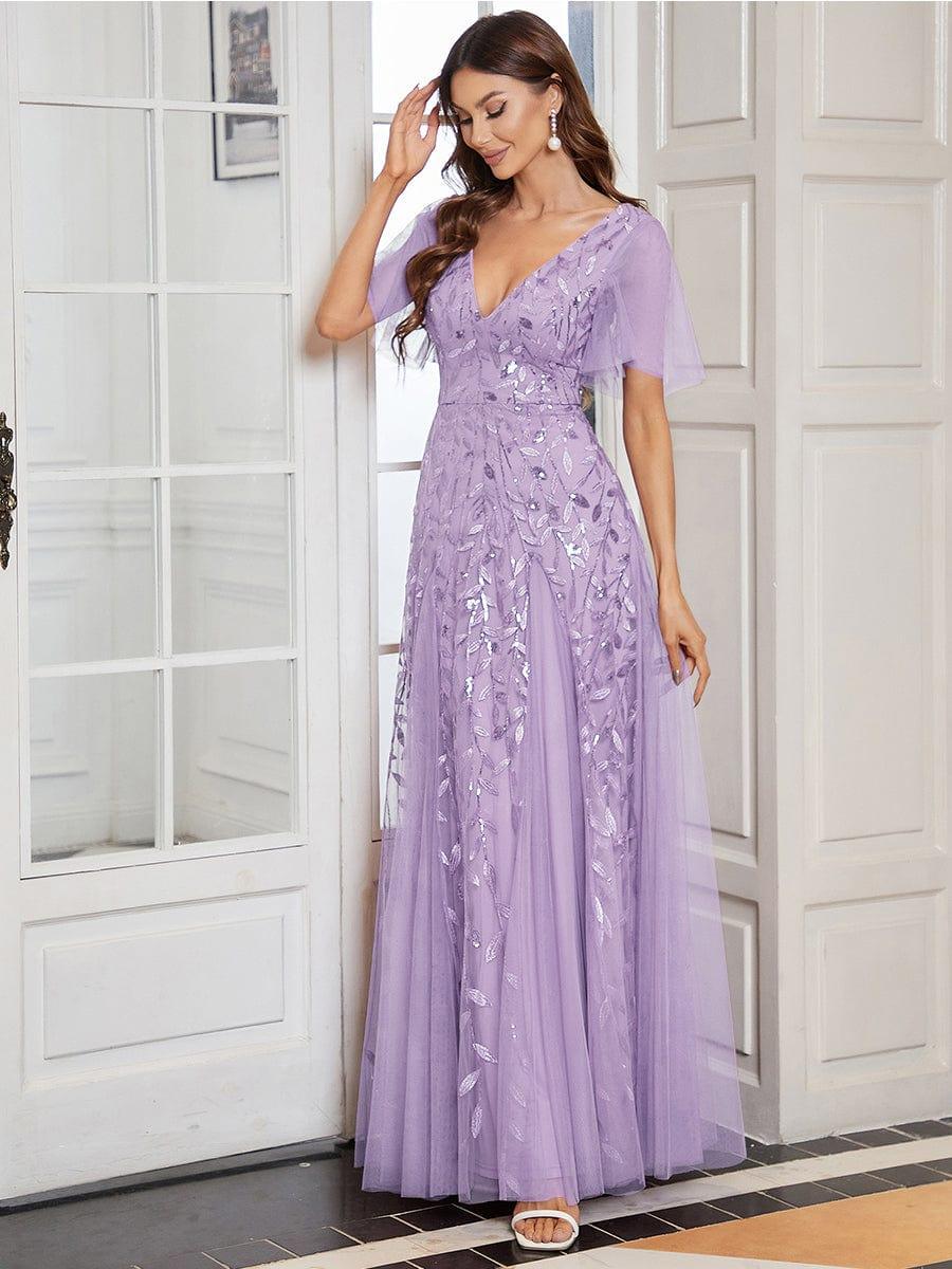 ever ASTRAL|Ruffle Sleeves Leaf Sequin Maxi Bridesmaid Dress