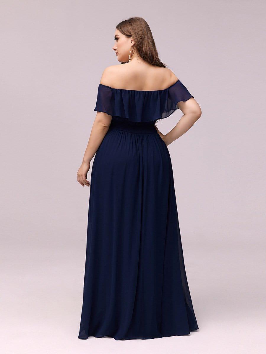 ever ÉMILE|Off the Shoulder Ruffle Bodice Long Flowy Chiffon Bridesmaid Dress