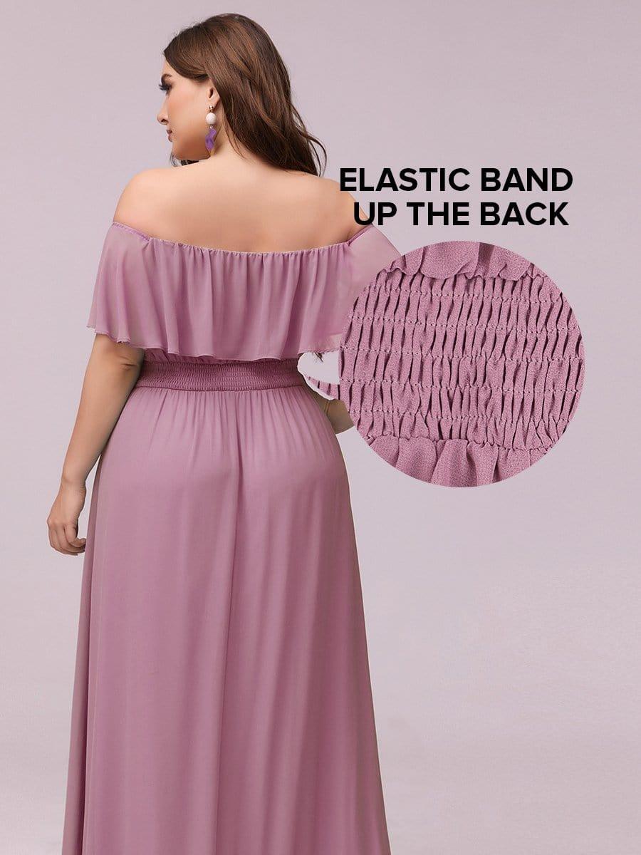 ever ÉMILE|Off the Shoulder Ruffle Bodice Long Flowy Chiffon Bridesmaid Dress
