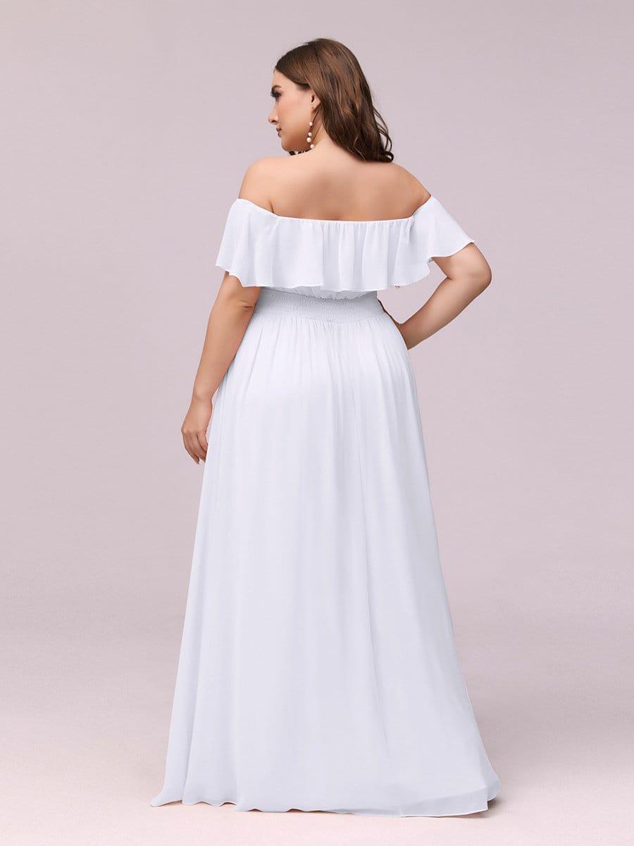 ever ÉMILE|Off the Shoulder Ruffle Bodice Long Flowy Chiffon Bridesmaid Dress