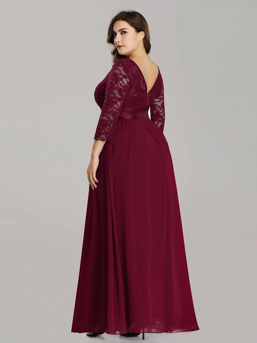 ever FAUN|See-Through Floor Length Lace Chiffon Evening Dress with Half Sleeve