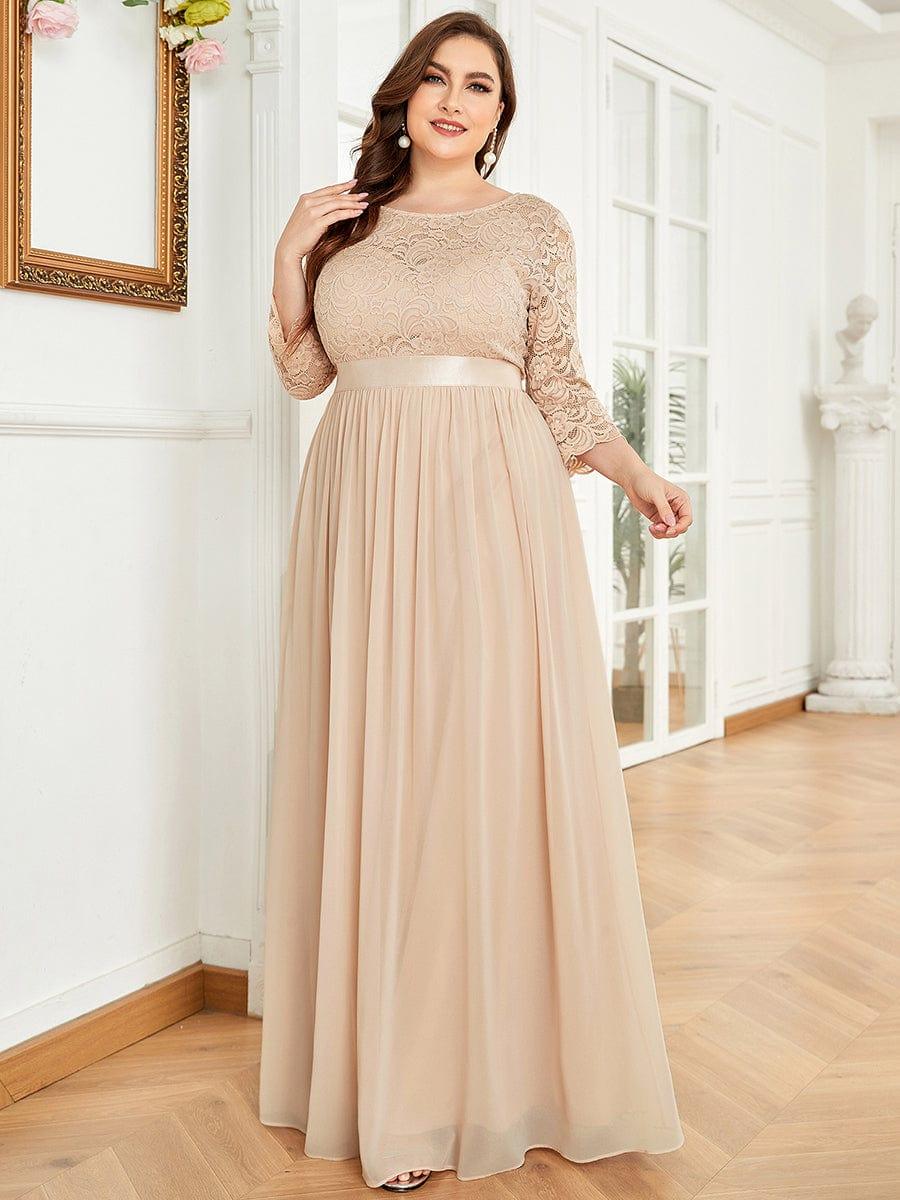 ever FAUN|Lace Chiffon Maxi Evening Dress with Half Sleeve