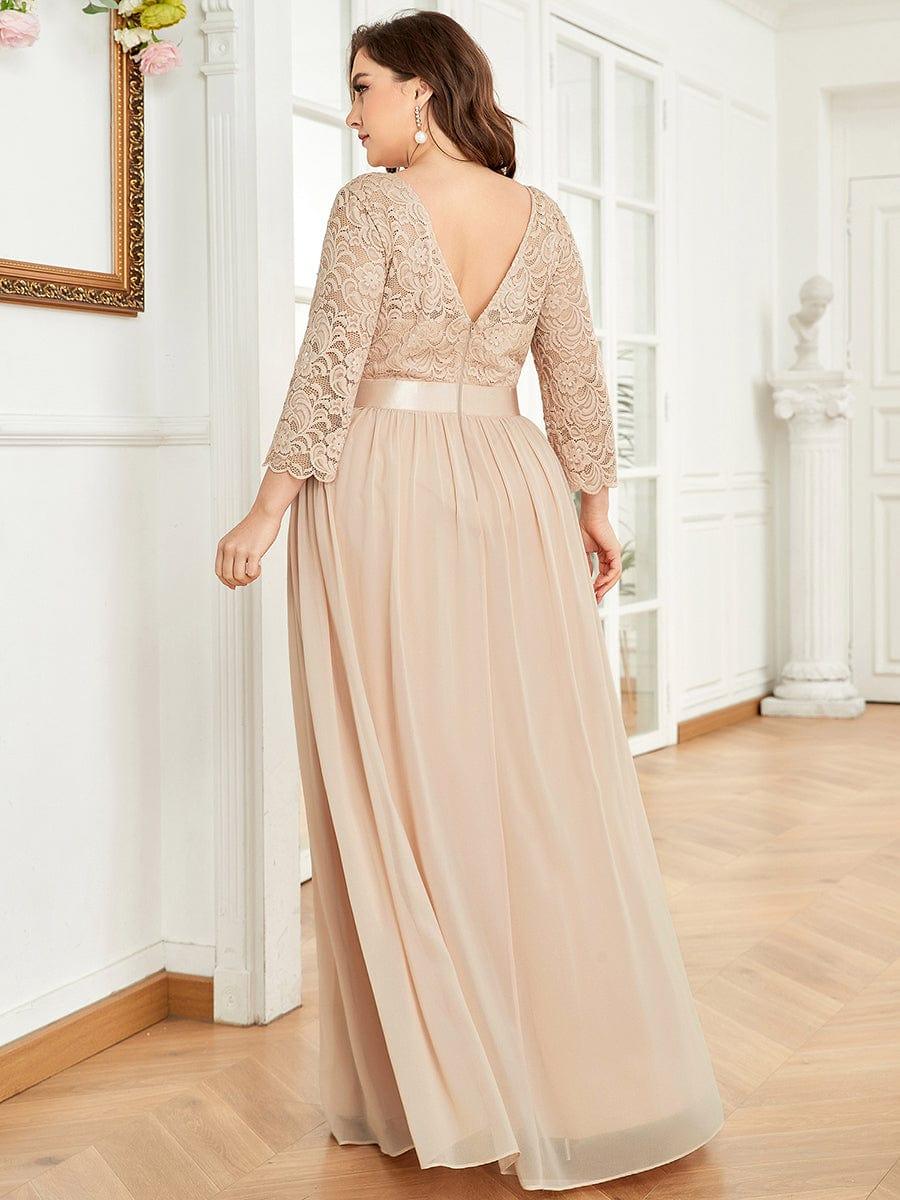 ever FAUN|Lace Chiffon Maxi Evening Dress with Half Sleeve