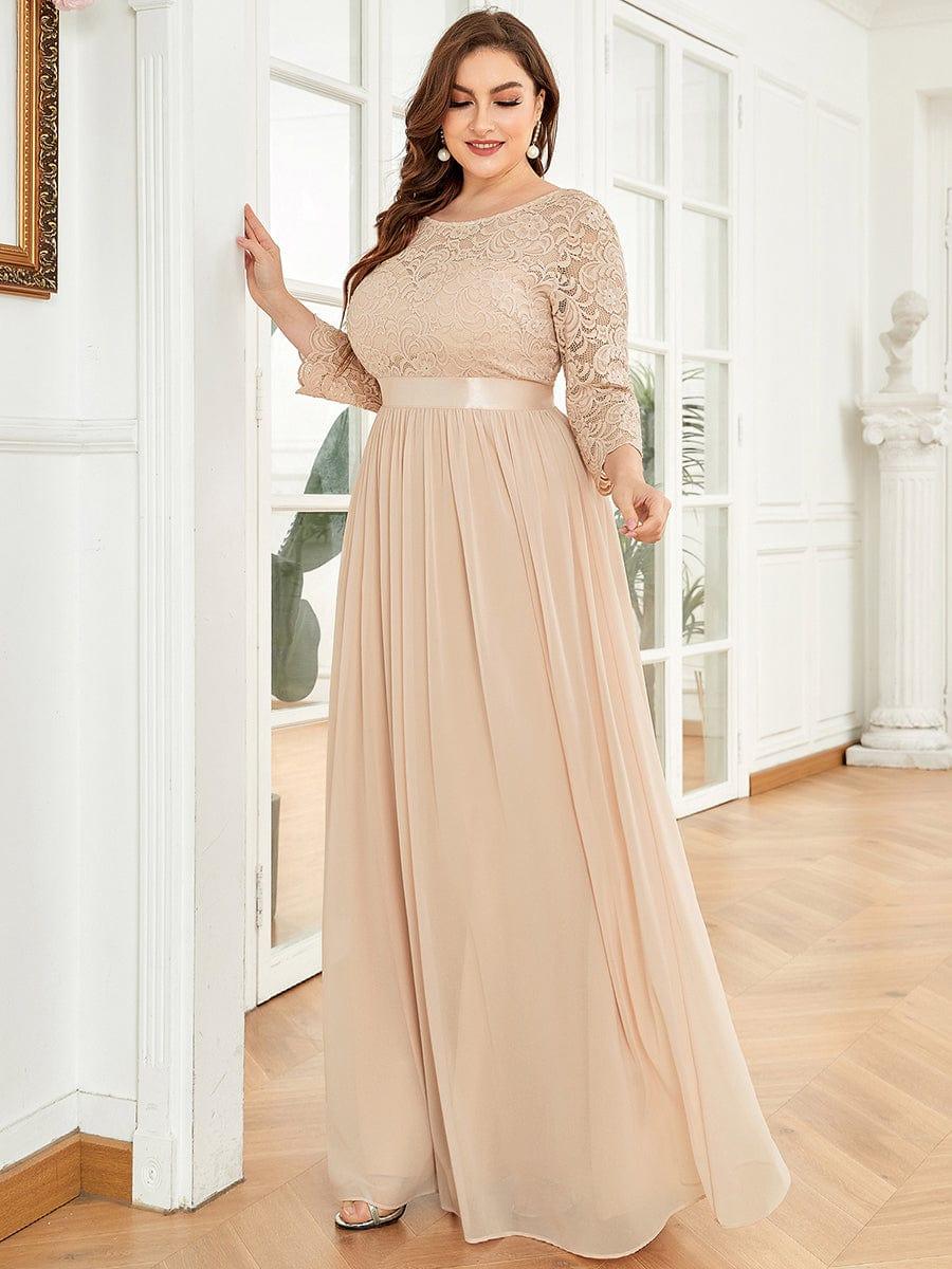 ever FAUN|Lace Chiffon Maxi Evening Dress with Half Sleeve