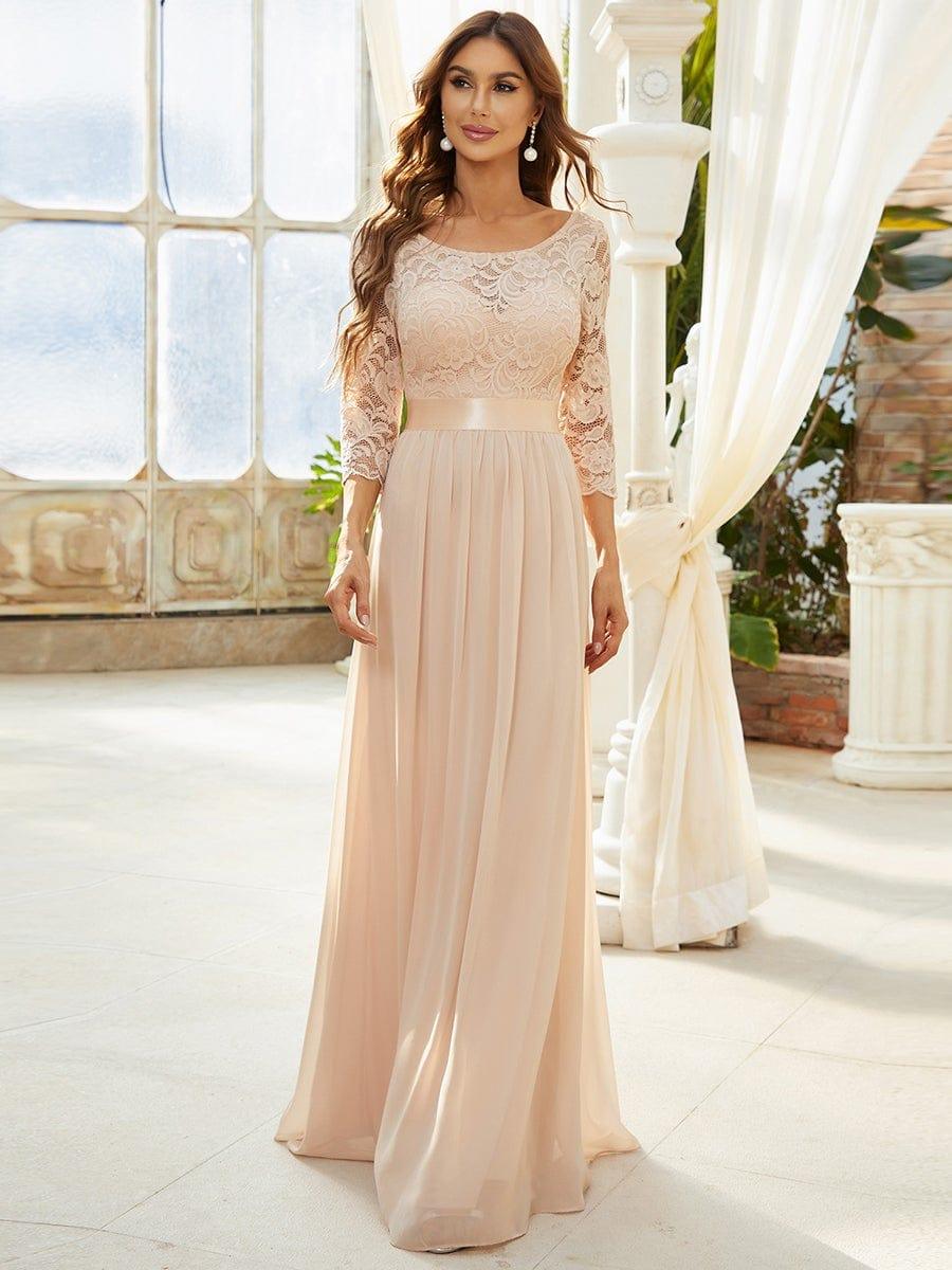 ever FAUN|Lace Chiffon Maxi Evening Dress with Half Sleeve