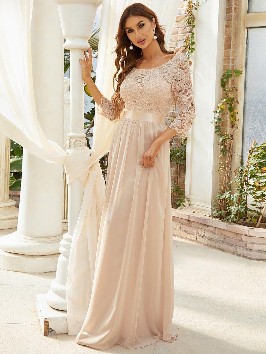 ever FAUN|Lace Chiffon Maxi Evening Dress with Half Sleeve