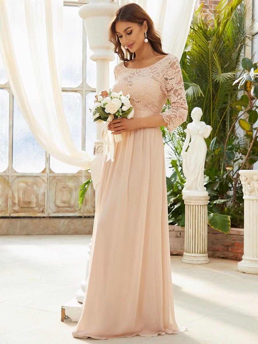 ever FAUN|Lace Chiffon Maxi Evening Dress with Half Sleeve