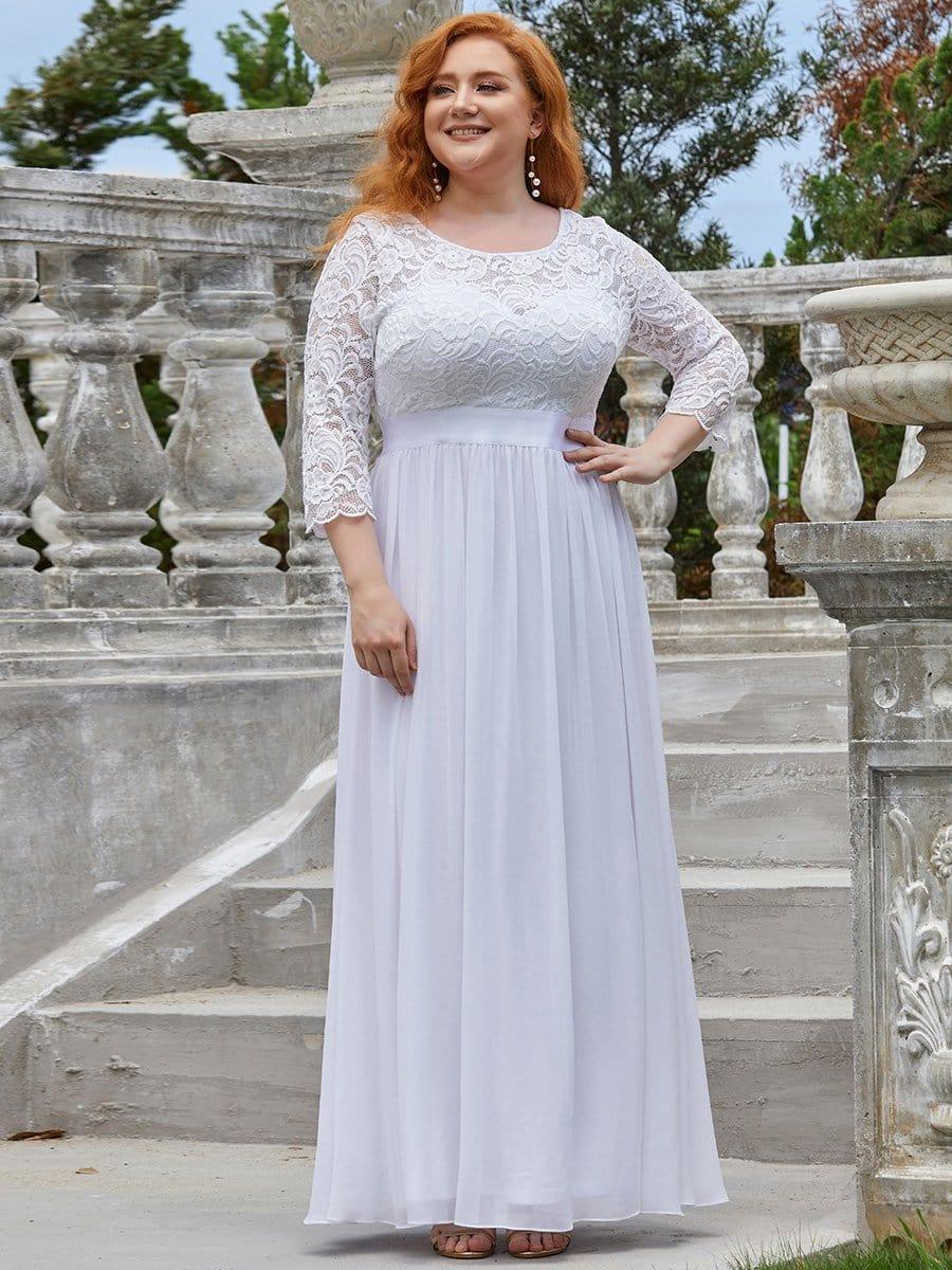 ever FAUN|See-Through Floor Length Lace Chiffon Evening Dress with Half Sleeve