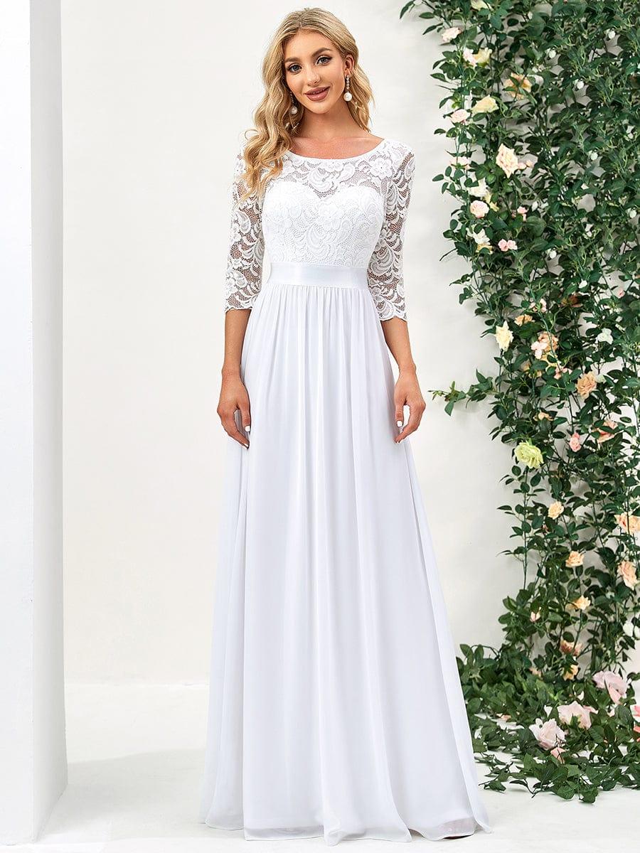 ever FAUN|See-Through Floor Length Lace Chiffon Evening Dress with Half Sleeve