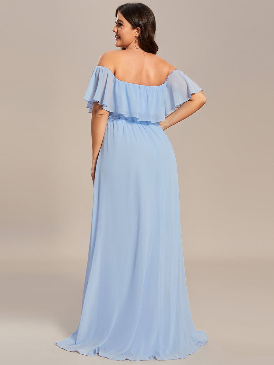 ever ÉMILE|Off the Shoulder Ruffle Bodice Long Flowy Chiffon Bridesmaid Dress