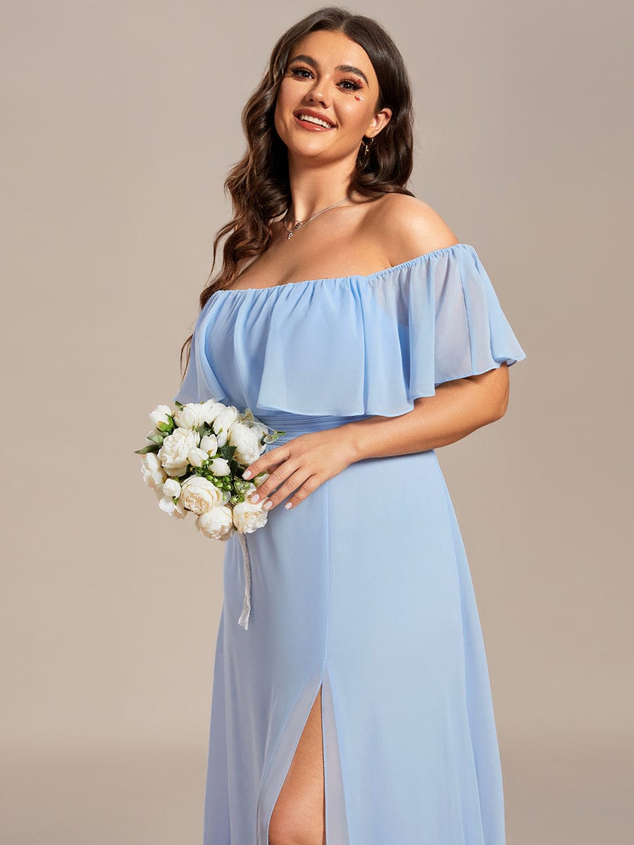ever ÉMILE|Off the Shoulder Ruffle Bodice Long Flowy Chiffon Bridesmaid Dress