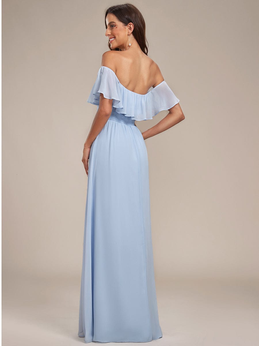ever ÉMILE|Off the Shoulder Ruffle Bodice Long Flowy Chiffon Bridesmaid Dress