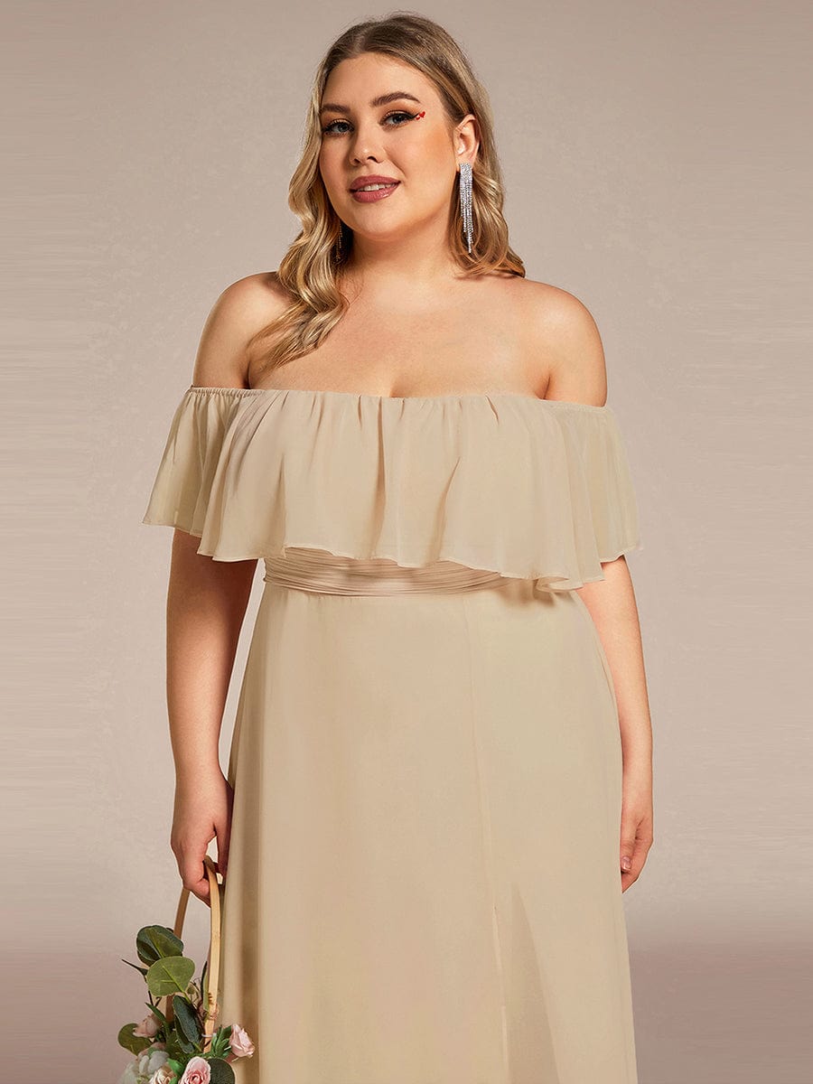 ever ÉMILE|Off the Shoulder Ruffle Bodice Long Flowy Chiffon Bridesmaid Dress