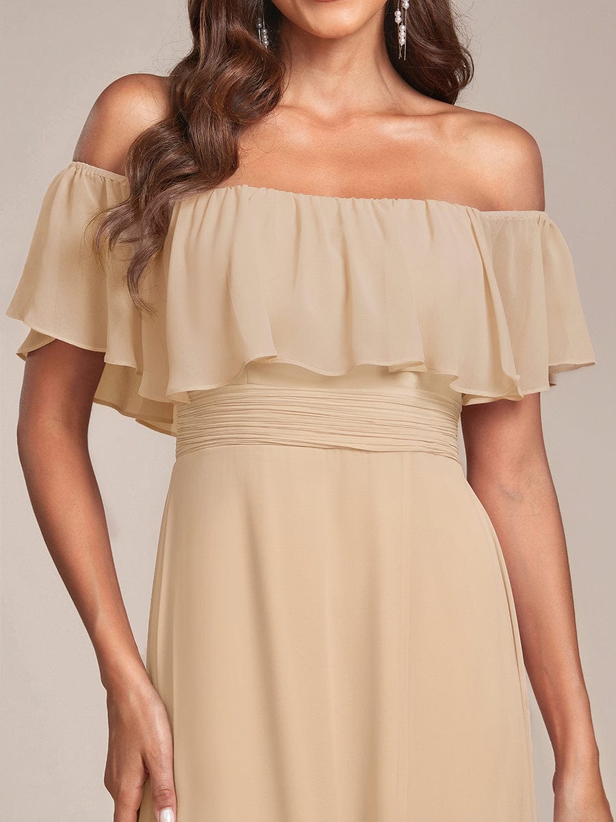 ever ÉMILE|Off the Shoulder Ruffle Bodice Long Flowy Chiffon Bridesmaid Dress