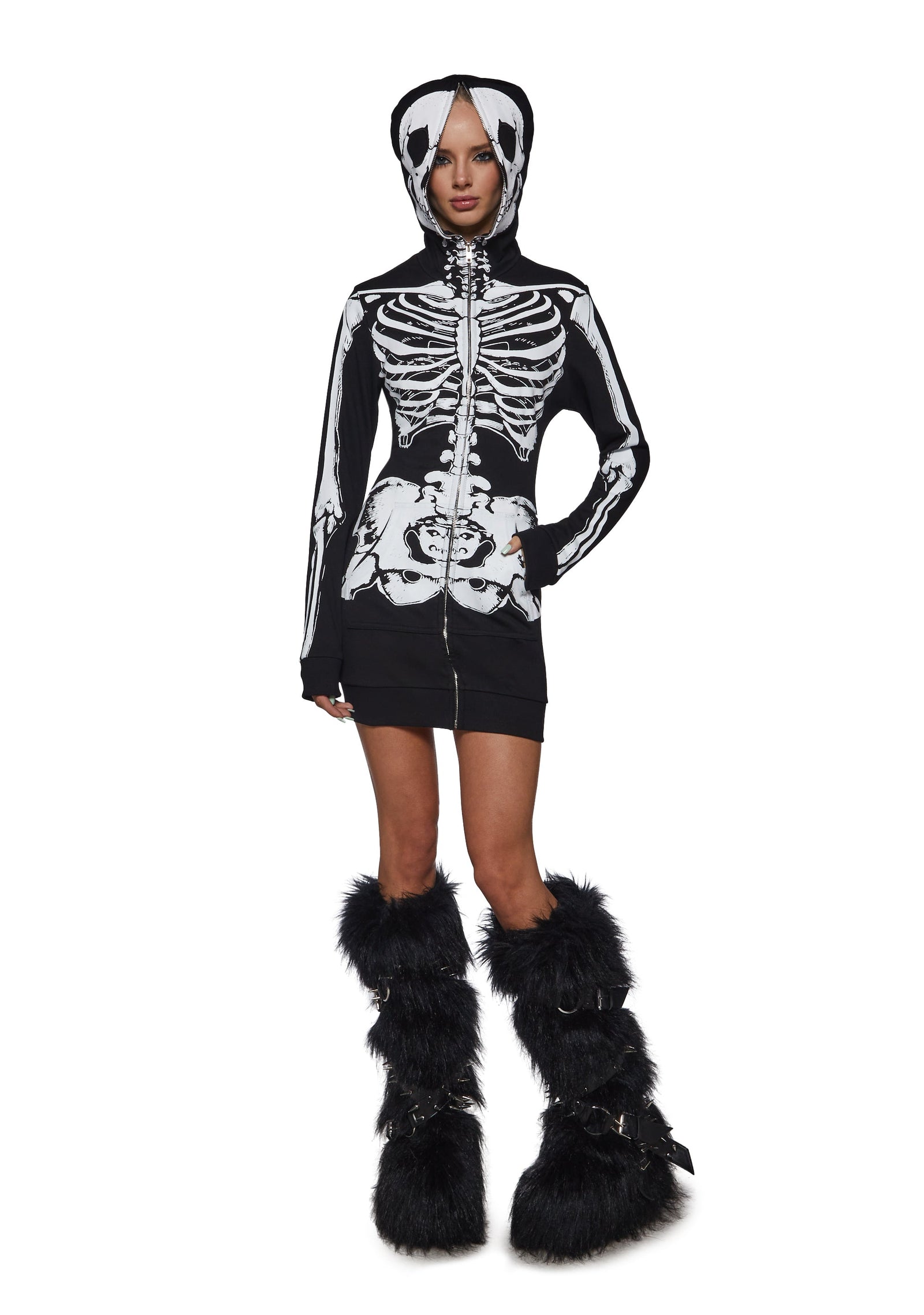 Skelly Zip Up Hoodie Dress