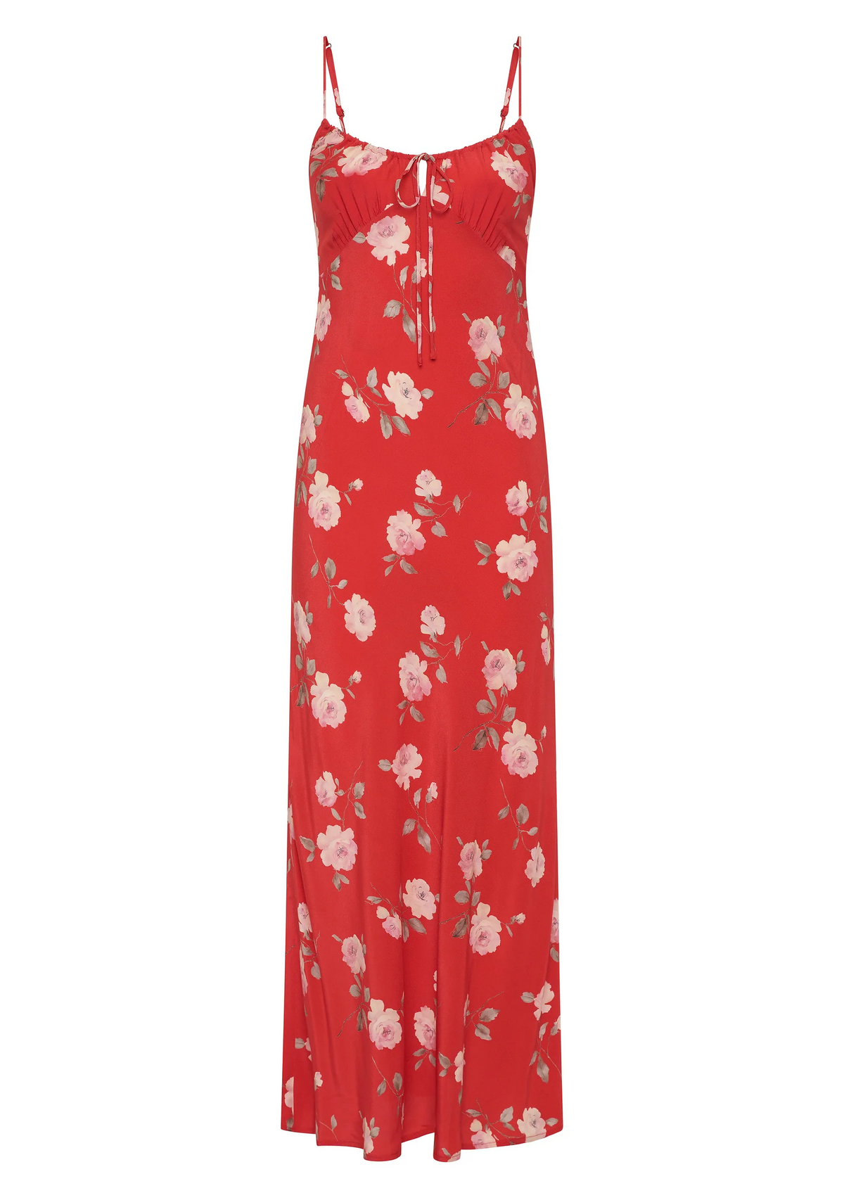Anne Red Floral Tie Front Strappy Maxi Dress