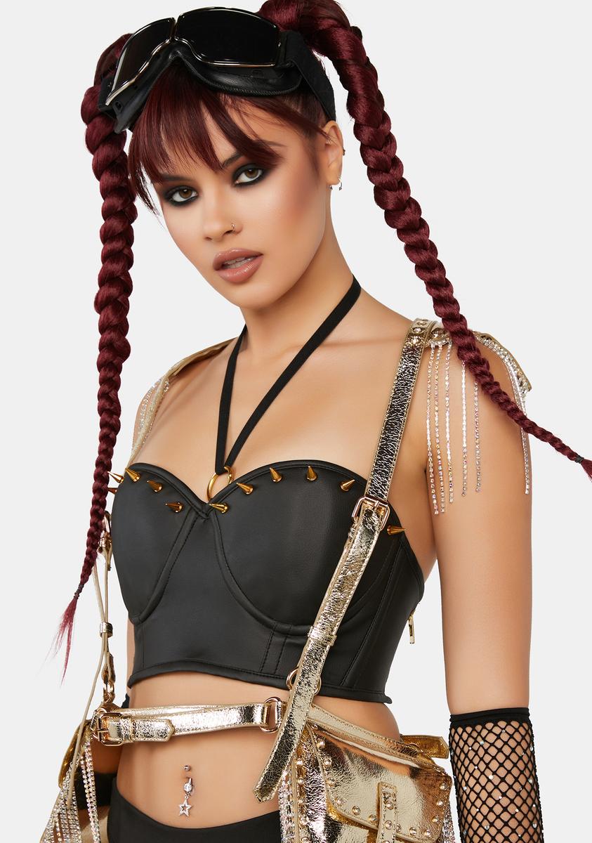 Lavish Spiked Faux Leather Halter Bustier