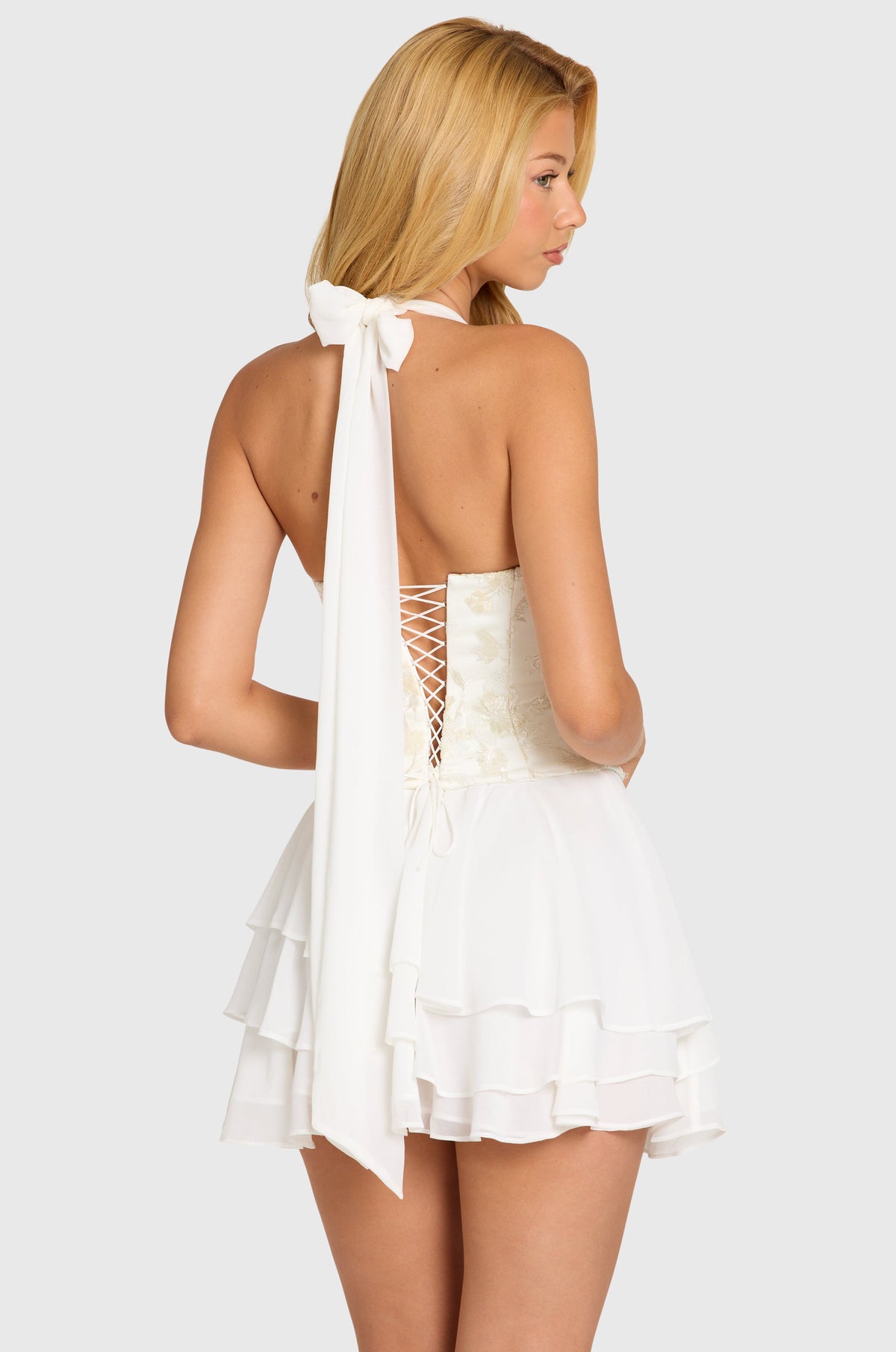 Embellished Corset Mini Dress in Pearl