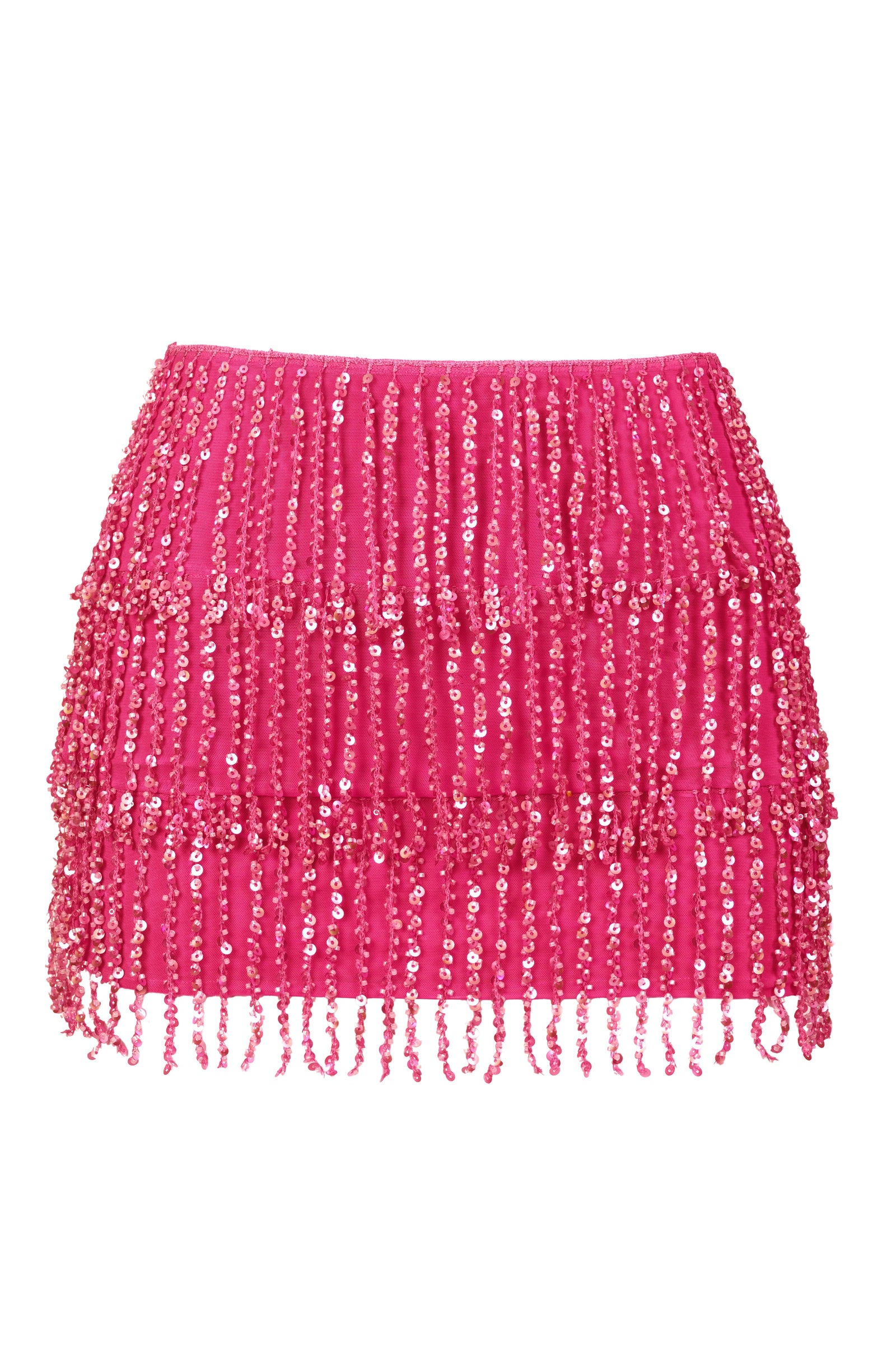 Fringed Low-Rise Mini Skirt in Raspberry